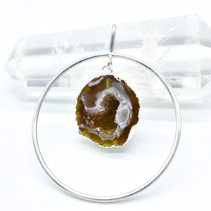 Plated Agate Geodes in Circle Pendant or Necklace