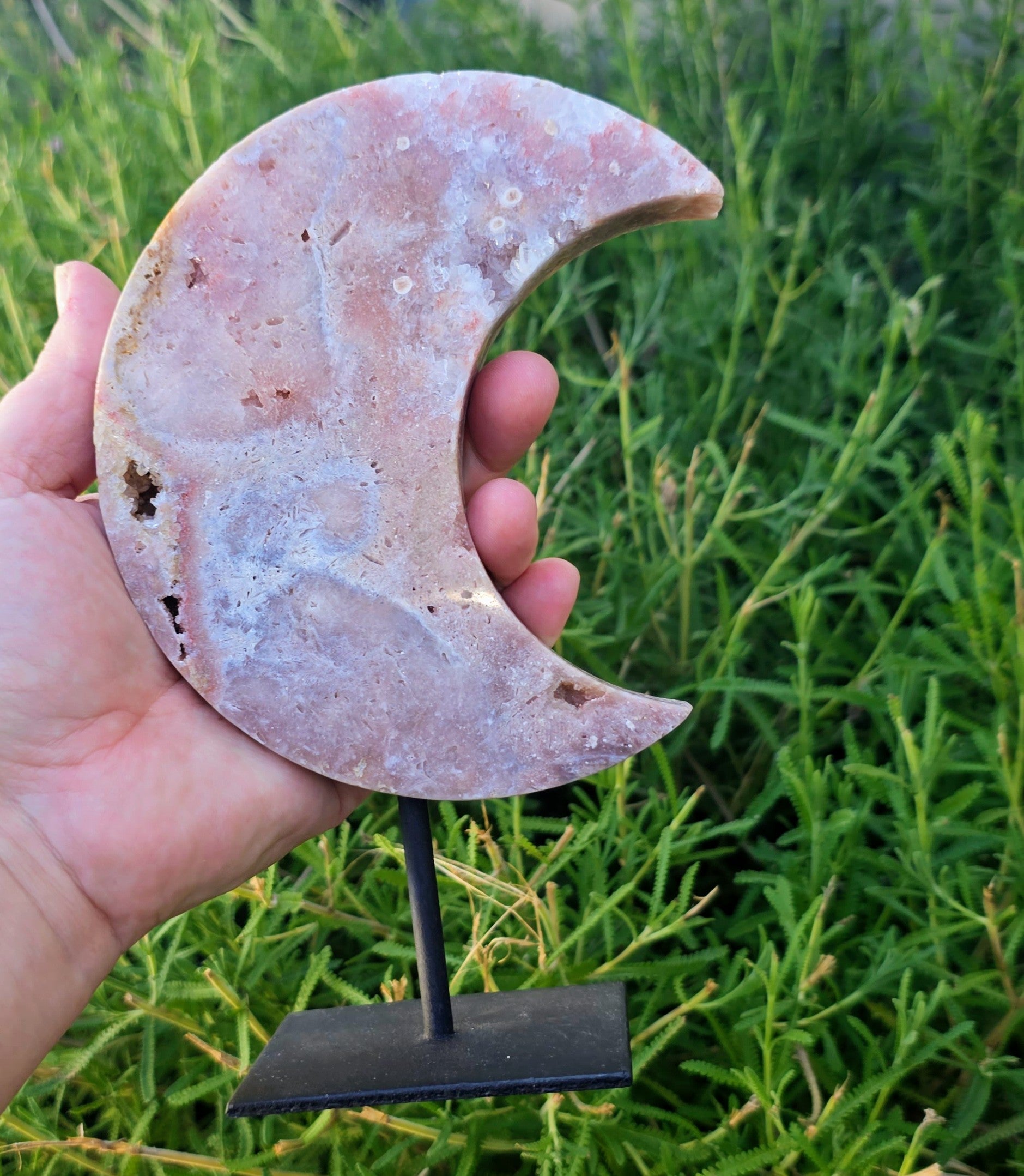 Pink Amethyst Moon on Stand – Whyte Quartz