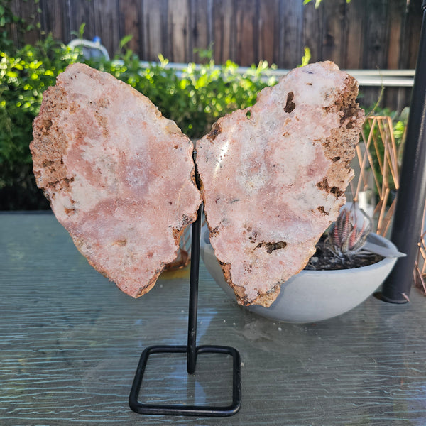 Pink Amethyst Angel Wings on Metal Base