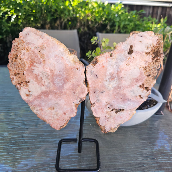 Pink Amethyst Angel Wings on Metal Base