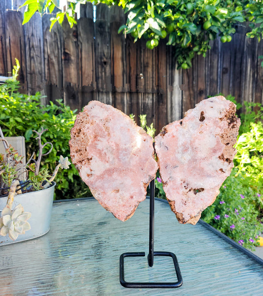 Pink Amethyst Angel Wings on Metal Base