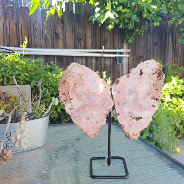 Pink Amethyst Angel Wings on Metal Base