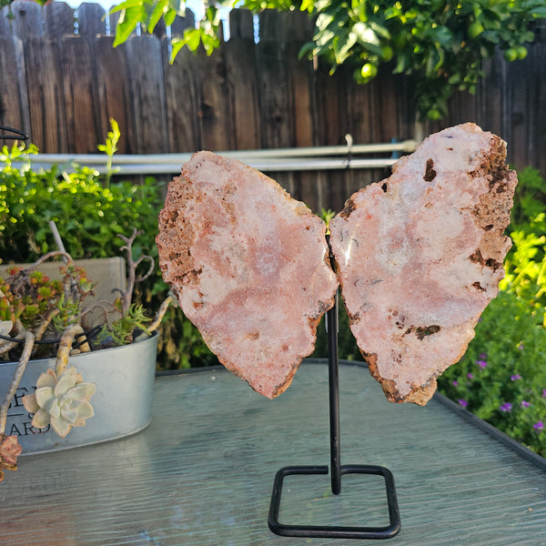 Pink Amethyst Angel Wings on Metal Base