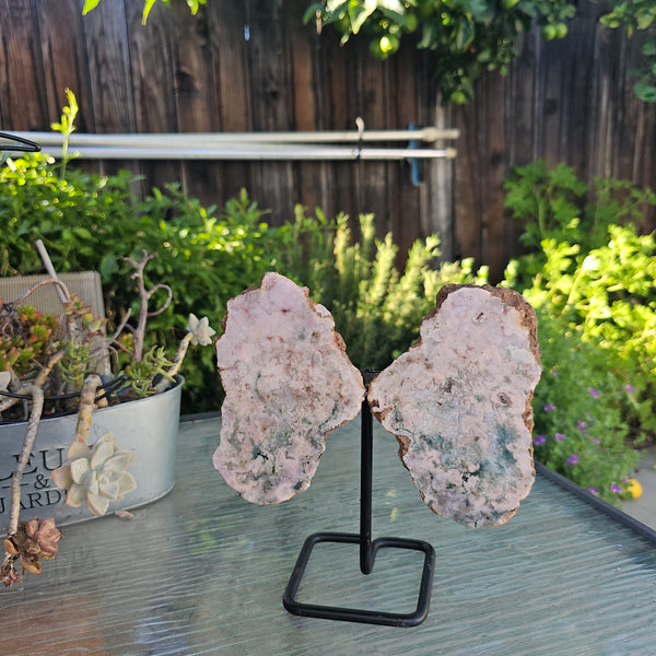 Pink Amethyst Angel Wings on Metal Base