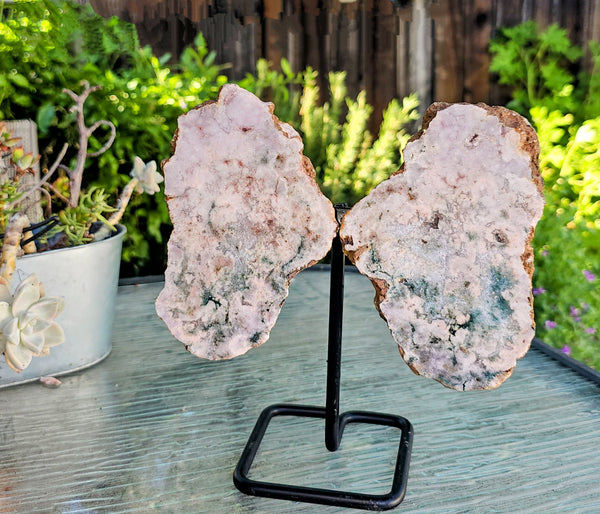 Pink Amethyst Angel Wings on Metal Base