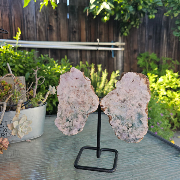 Pink Amethyst Angel Wings on Metal Base