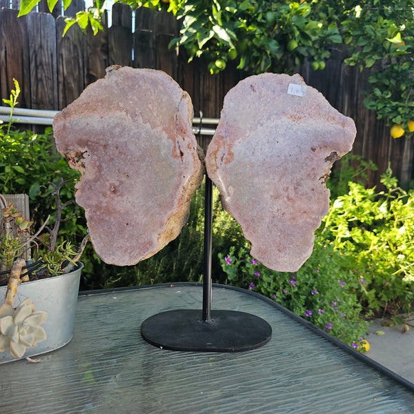 Pink Amethyst Angel Wings on Metal Base