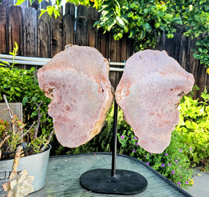 Pink Amethyst Angel Wings on Metal Base