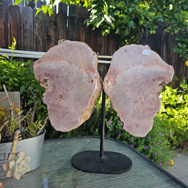 Pink Amethyst Angel Wings on Metal Base