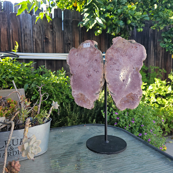 Pink Amethyst Angel Wings on Metal Base