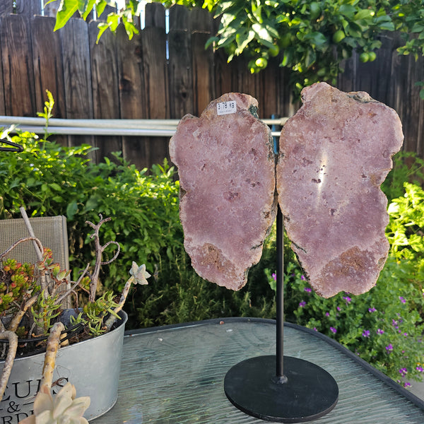 Pink Amethyst Angel Wings on Metal Base