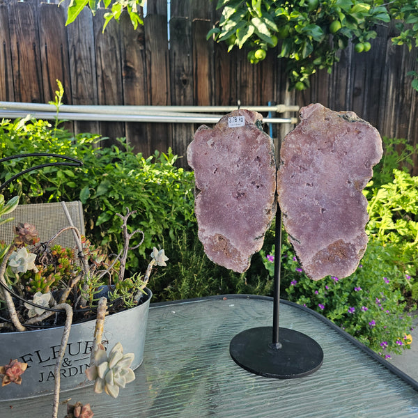 Pink Amethyst Angel Wings on Metal Base