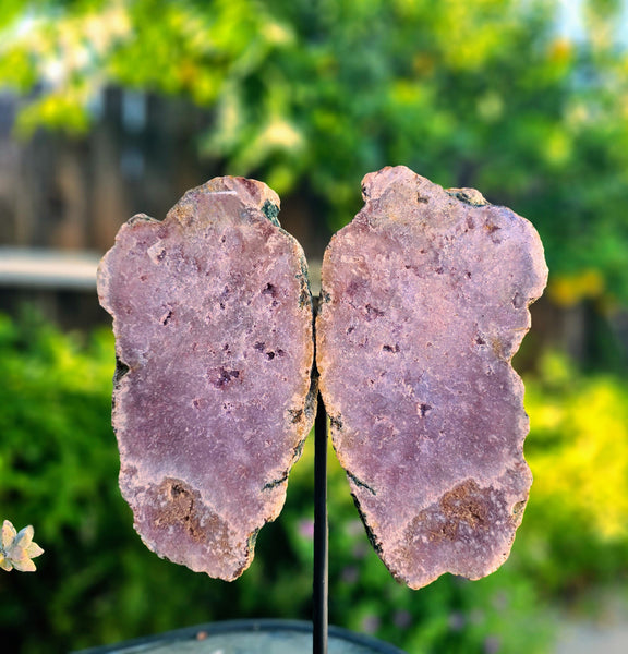 Pink Amethyst Angel Wings on Metal Base