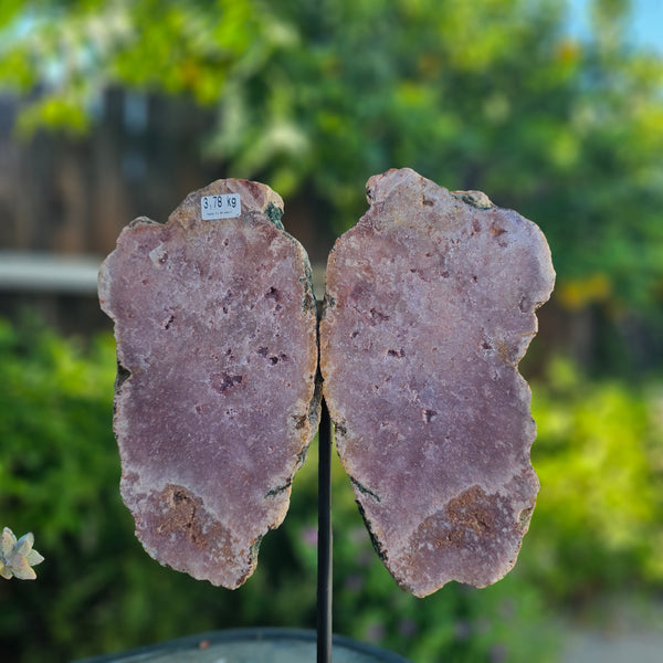 Pink Amethyst Angel Wings on Metal Base