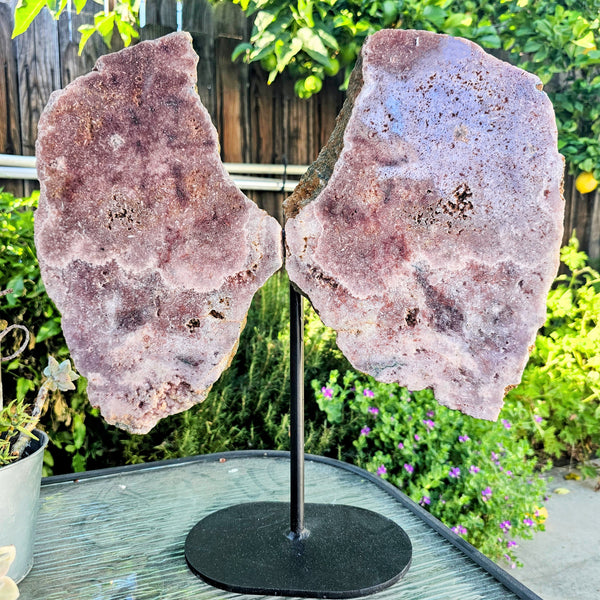 Pink Amethyst Angel Wings on Metal Base