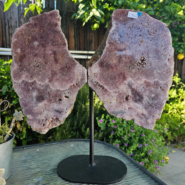 Pink Amethyst Angel Wings on Metal Base