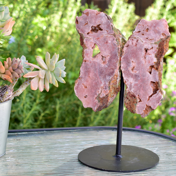 Pink Amethyst Angel Wings on Metal Base