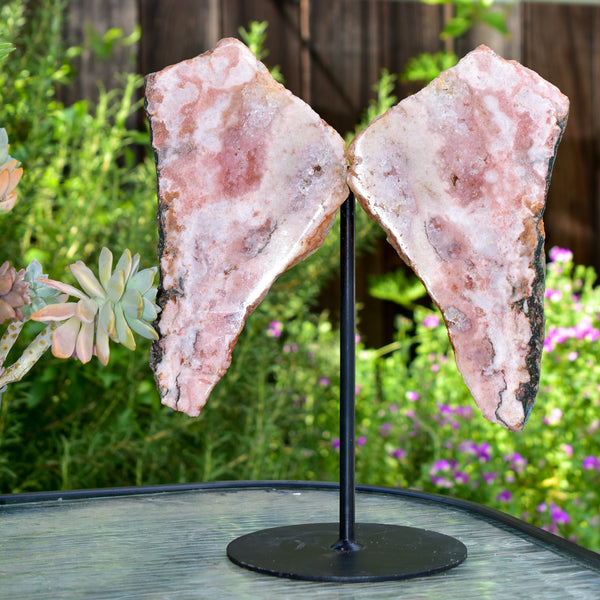 Pink Amethyst Angel Wings on Metal Base