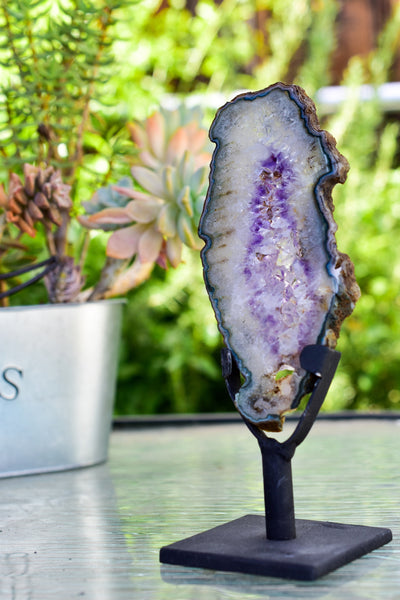 Amethyst Slice on Metal Display Stand