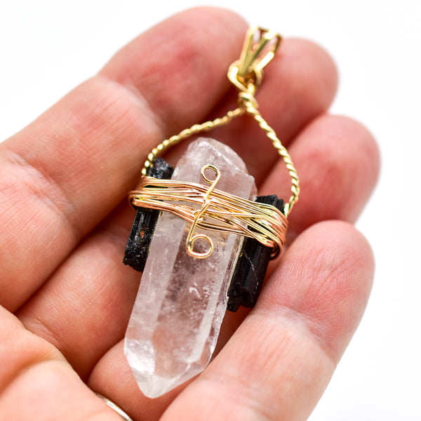 NEW Wire Wrapped Quartz Point with Black Tourmaline