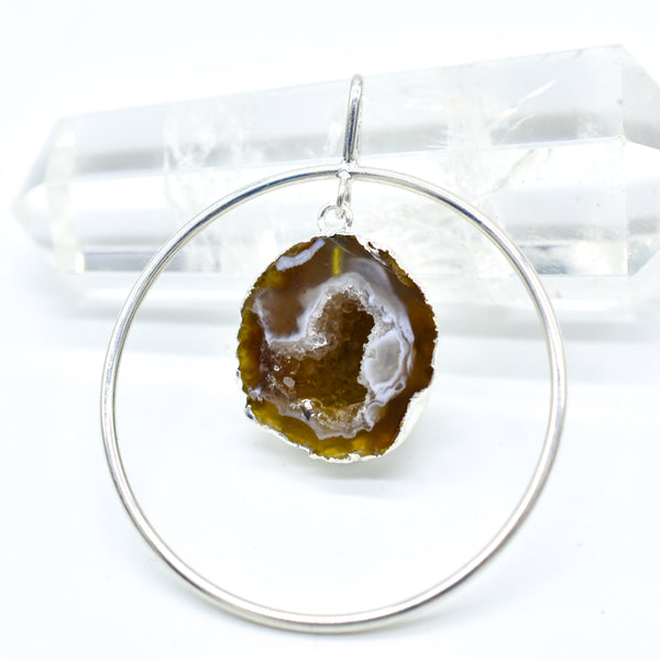 Plated Agate Geodes in Circle Pendant or Necklace