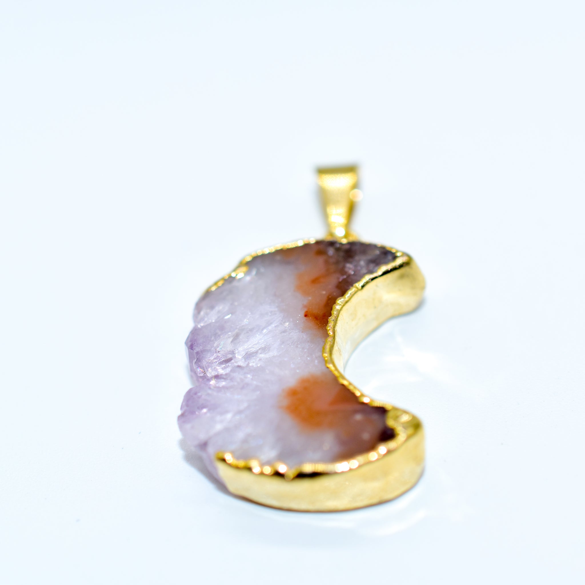 Mini Amethyst Slice Plated Moon Pendant or Necklace