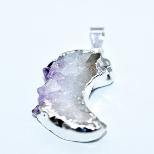 Mini Amethyst Slice Plated Moon Pendant or Necklace