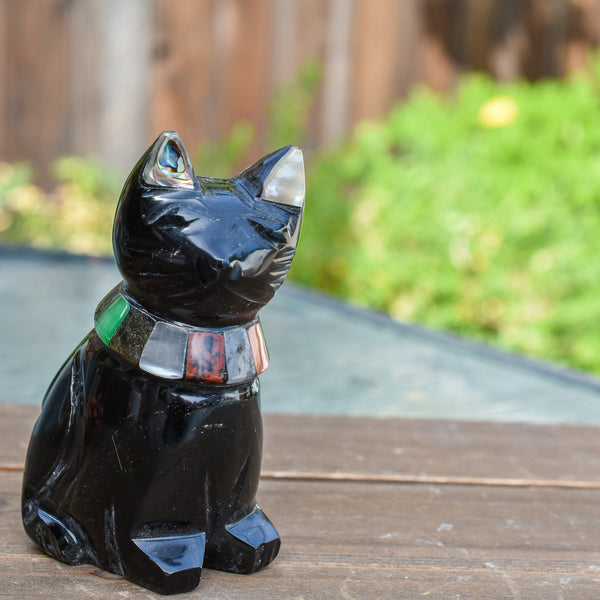 Black Obsidian Cats with Stone Collar