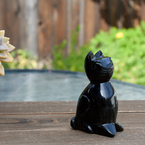 Gold Sheen Obsidian Cat Figurine