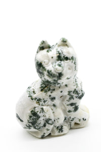 Large Moss Agate Cat Statue