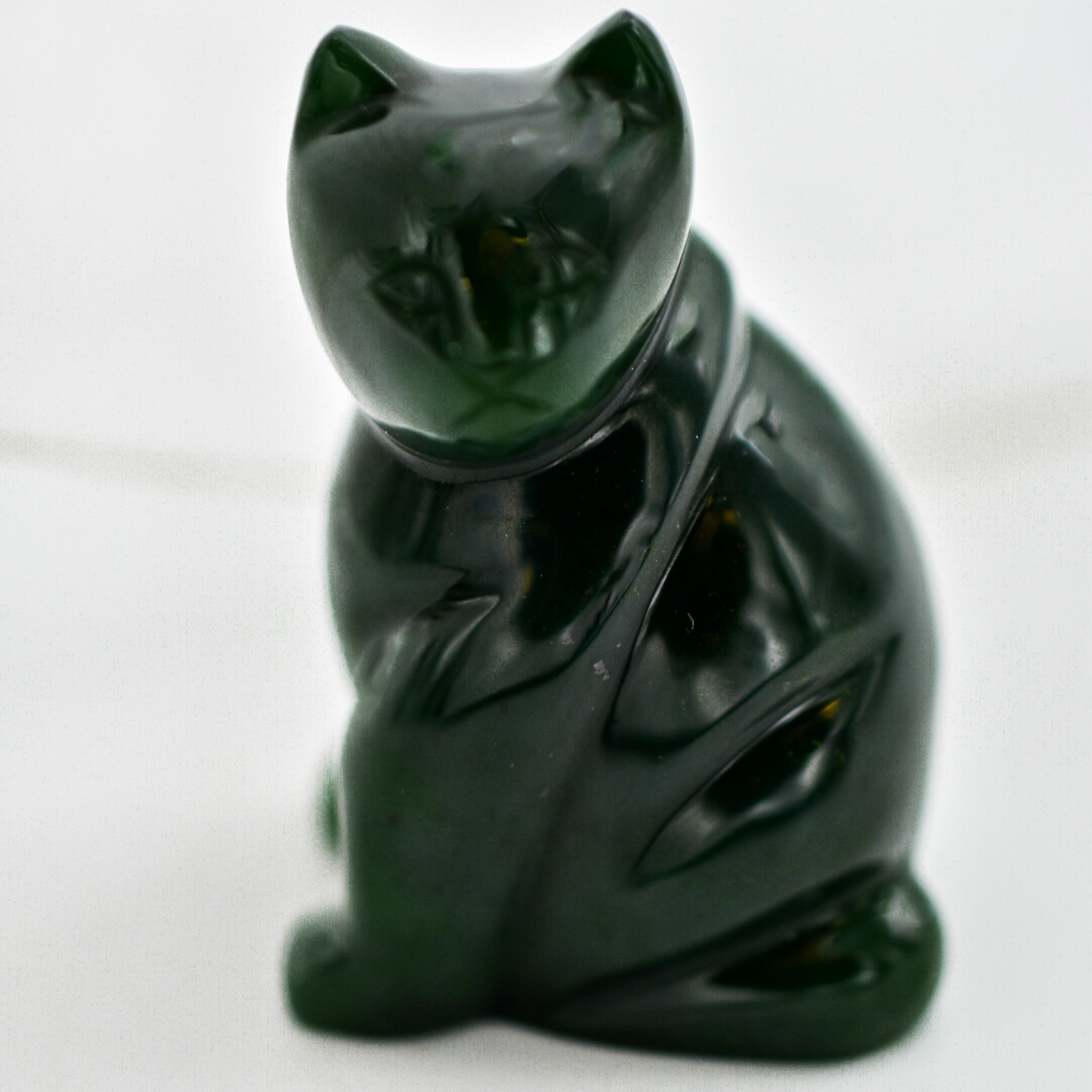 Dark Green Jade Cat Figurines