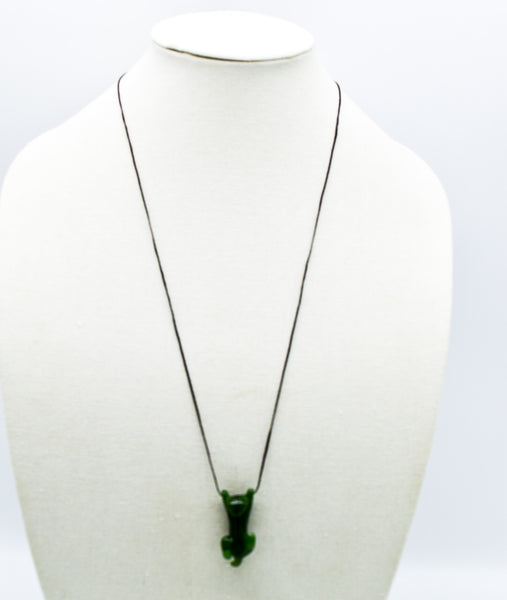 Green Jade Cat Hanging from a Wire Necklace