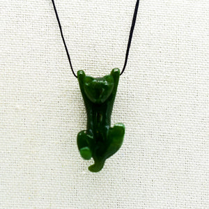 Green Jade Cat Hanging from a Wire Necklace