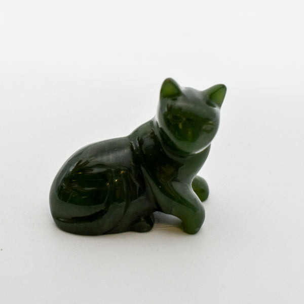 Dark Green Jade Cat Figurines