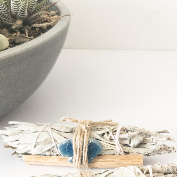 Palo Santo, Sage & Crystal Smudging Bundle - WHYTE QUARTZ