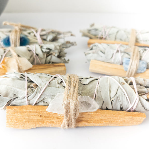 Palo Santo, Sage & Crystal Smudging Bundle - WHYTE QUARTZ