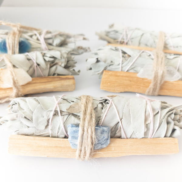 Palo Santo, Sage & Crystal Smudging Bundle - WHYTE QUARTZ