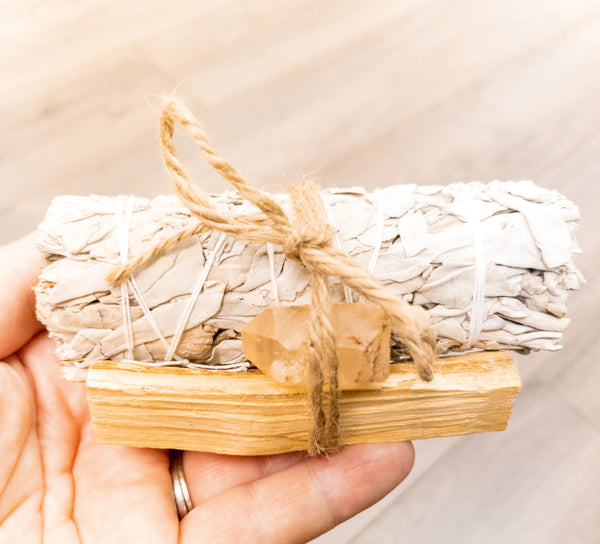 Palo Santo, Sage & Crystal Smudging Bundle - WHYTE QUARTZ