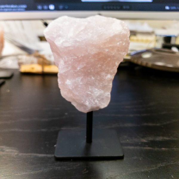 Natural Rose Quartz on Metal Stand Home Decor Display Piece