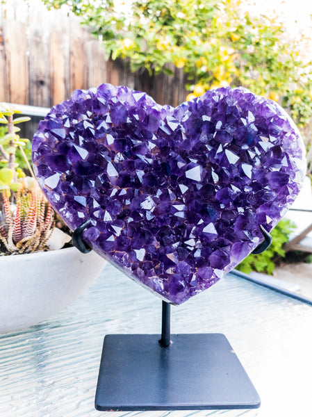 Large Amethyst Druzy Heart on Stand