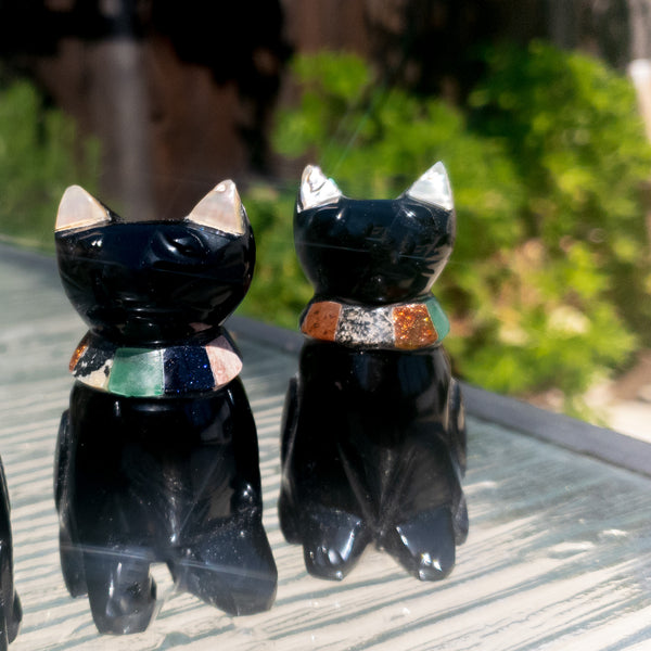 Black Obsidian Cats with Stone Collar